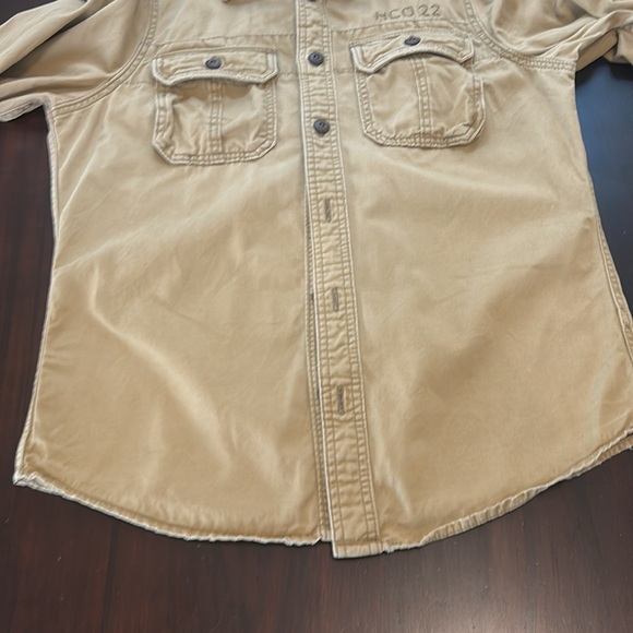 Hollister Men’s Khaki Utility Button-Up Military Long Sleeve Shirt Shacket Sz L - Picture 11 of 15